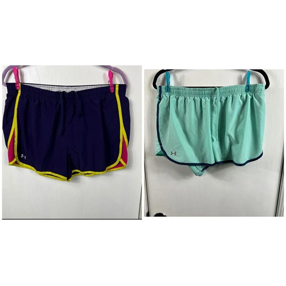 Under Armour heat gear short running shorts built in underwear. Lot of 2. Sz L
